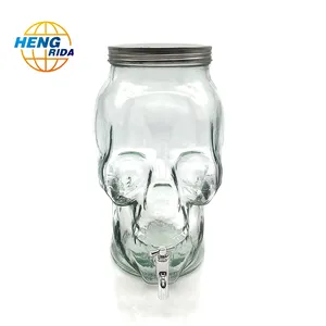 New design Gothic skullface shape wine glass storage vessel glass barrel juice jar with tap
