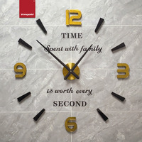 120CM Luxuriöse Gold-Schwarze Acryl DIY Große Quarz-Wanduhr Geräuschlos Rahmenlos Aufkleber Wohnzimmer-Deko Geschenk