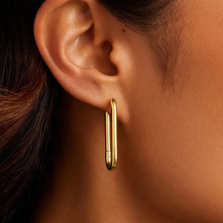 2024 nouveau concepteur 14K 18K plaqué or 925 argent Sterling personnalisé déclaration trombone ovale cerceaux boucles d'oreilles pour les femmes