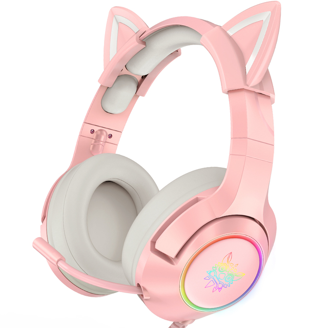 Free Sample Onikuma K9 Pink Cat Ear 7.1 Virtual Gaming Headset Noise Cancelling Microphone for PS4