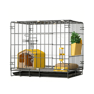 Cage pliable pour lapin et chat, structure métallique, plateau en plastique solide, design simple à bouton, facile à nettoyer, pour intérieur, extérieur et voyage, renforcée pour animaux de compagnie - Product Image 1