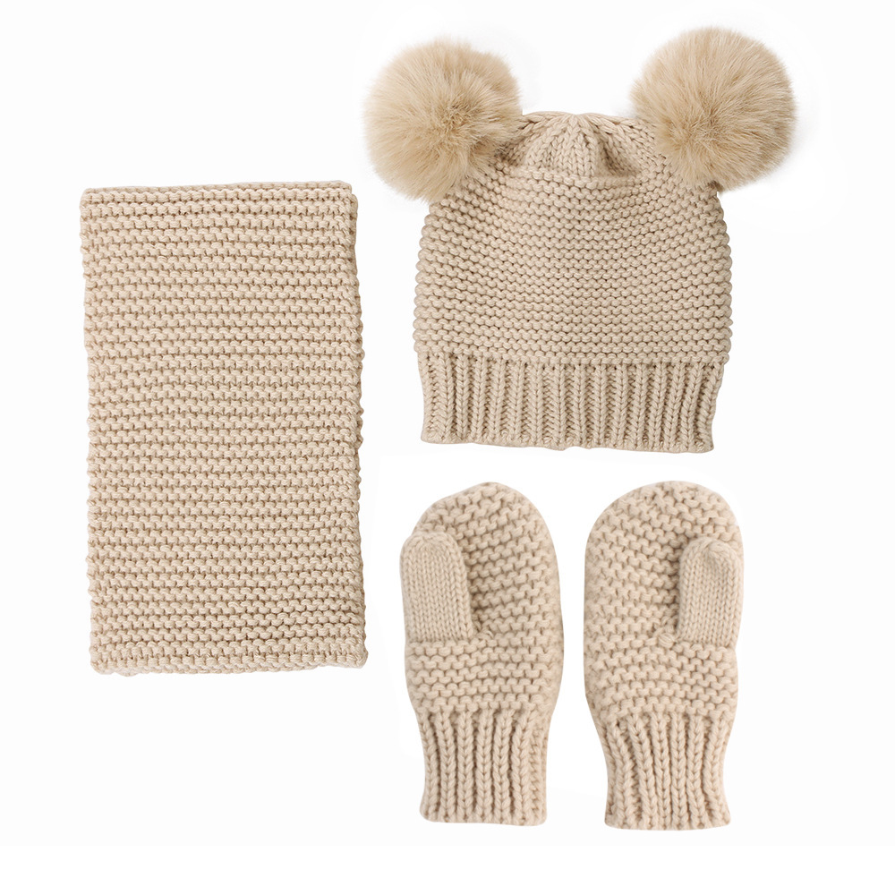 LSP38 3pcs Set Knitted Winter Wool Beanie Cap Girls Boys Scarf Hat And Glove Sets Cute Kids Winter Hats And Gloves And Scarfs