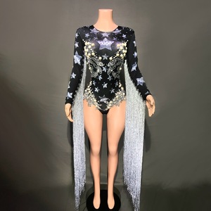 Hot New Europe United States Manga larga Fringe Rhinestones Pearl Shining Gorgeous Stars Thin Party Dance Girl Dress - Product Image 1