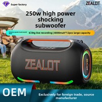Altavoz Bluetooth 5.3 Portátil Zealot ZE41 de 250W con Dos Micrófonos Inalámbricos, Sonido Estéreo de 3 Vías, 48000mAh, para Fiestas al Aire Libre