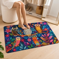 Tapis de chambre pour enfants, motif hibou de nuit moderne et mignon, en polyester doux, imitation velours, antidérapant, à poils moyens, fabriqué à la machine