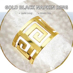 Anneaux de serviette en fer réutilisables, écologiques, élégants, dorés et noirs, pour la décoration de table lors de fêtes, mariages et Noël. - Product Image 2