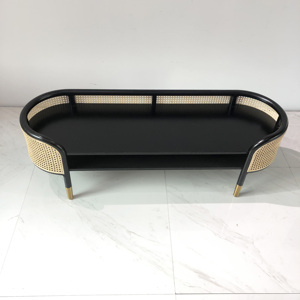Modern Quality Furniture <strong>Black</strong> Solid Wood Frame Natural Rattan Art <strong>Storage</strong> Bed End <strong>Bench</strong> - Product Image 2