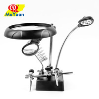 5 LED Light 3 Hand Soldering Magnifier with Iron Stand for PCB Clamp Repair