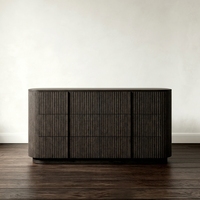 Commode moderne à 6 tiroirs en bois clair à grain vertical pour le rangement du salon et de la chambre