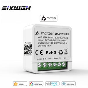 Module d'interrupteur intelligent SIXWGH Matter 16A Wi-Fi, relais sans contact, configuration vocale, contrôle par application, design rotatif, domotique - Product Image 1