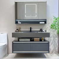 Meuble-lavabo de salle de bain moderne résistant à l'eau avec vasque en céramique monobloc, armoire miroir pliante style hôtel Feng Shui
