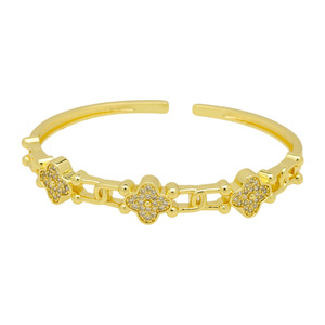 Brazalete <span class=keywords><strong>de</strong></span> Trébol <span class=keywords><strong>de</strong></span> Cuatro <span class=keywords><strong>Hojas</strong></span> Chapado en Oro <span class=keywords><strong>de</strong></span> 18k con Circonitas, Brazalete <span class=keywords><strong>de</strong></span> Cobre con Amuleto <span class=keywords><strong>de</strong></span> la <span class=keywords><strong>Suerte</strong></span>, Joyería al por Mayor - Product Image 5