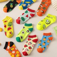 Chaussettes d'été courtes en coton tricoté, couleurs vives, motifs fruits fantaisie, pour femmes (vente en gros)