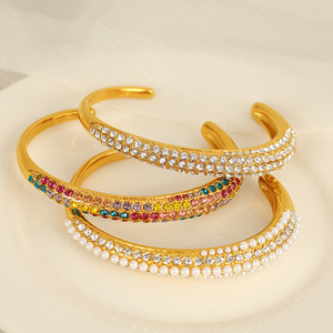 Bracelet tendance en alliage de zinc avec strass en cristal, forme en C, ouverture réglable, bijoux de soirée pour femme - Product Image 2