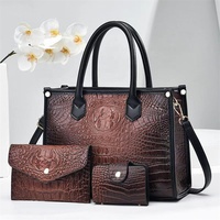 Damen Krokodilmuster PU-Leder Handtaschen-Set 3-teilig Schultertasche Große Kapazität Shopper Geldbörse Kartenhalter Mama-Tasche