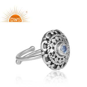 Anillo Ajustable de Plata de Ley 925 con Piedra Lunar Arcoíris de Fuego Natural, Diseño Étnico, Proveedor de Joyería, Colección Clásica - Product Image 6