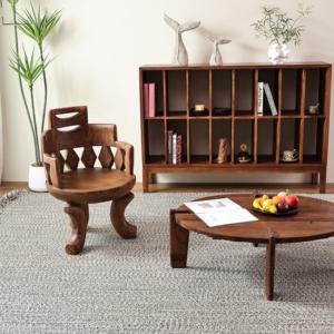 Sedia in Legno Massello Naturale Stile Arte Africana Poltrona Artigianale Etnica con Motivi Intagliati per Decorazione Casa e Caffè - Product Image 1
