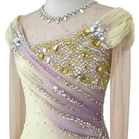 Robe de patinage artistique dégradé jaune lavande, ornée de strass, à manches longues, pour compétition, pour enfants et filles