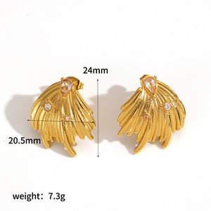 ต่างหูแฟชั่นรูปใบไม้ ดีไซน์พัดระบายรูปหัวใจ ชุบทอง 18k ทำจากสแตนเลสสตีล เหมาะสำหรับงานปาร์ตี้ - Product Image 5