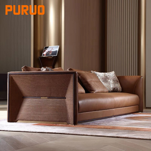 Sofá Seccional Moderno Minimalista para Sala de Estar, de Cuero y Tela con Forma Especial Italiana, de Lujo, para Vestíbulo, Modelo Horizon, Marca Puruo - Product Image 2