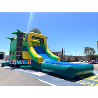 Château gonflable de qualité commerciale et toboggan aquatique double sur le thème des toxines, combo toboggan aquatique avec piscine pour fêtes et usage scolaire