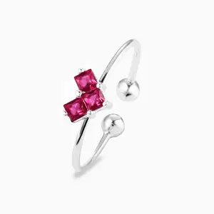 New Trend Women Rings Red Zircon 3 Stone Sweet Love Heart 925 Sterling Silver Open Adjustable Finger Ring Jewelry Women