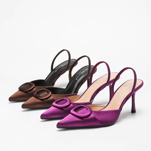 Venta caliente otoño punta estrecha tacón fino elegante satén Slingbacks <span class=keywords><strong>sandalias</strong></span> verano Mujer moda <span class=keywords><strong>Sandalias</strong></span> de tacón alto - Product Image 1