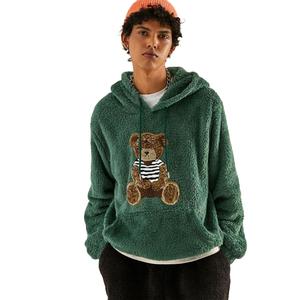 <span class=keywords><strong>Felpa</strong></span> autunnale con cappuccio da uomo in velluto personalizzato orsacchiotto ricamato in ciniglia <span class=keywords><strong>felpa</strong></span> con cappuccio carino orso soffice pelliccia sintetica foderata - Product Image 3