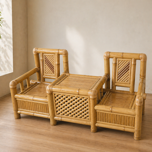 Bamboo Traditional Design <b>Stackable</b> Lightweight Durable <b>Outdoor</b> Garden Dining Table and <b>Chair</b> Set for Farmhouse and Hotel Use - Product Image 2