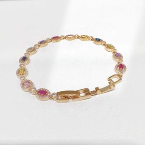 Pulseras de plata de ley 925 al por mayor, coloridas, de verano, con gemas, lindas, de lujo, para mujer, chapadas en oro, con circonitas. - Product Image 3