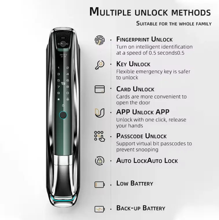 LEZN K11 Tuya Fabricación de fábrica OEM Tarjeta de huellas dactilares Llave Cerradura de puerta inteligente Aleación de aluminio de alta calidad Bluetooth cuerpo personalizado