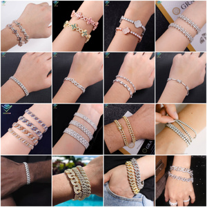 สร้อยข้อมือเงินแท้ 925 ชุบทอง 18k ประดับเพชรทรงโคลเวอร์แบบ Iced Out พร้อมโซ่ Cuban Link ประดับเพชร Moissanite สี D ระดับ VVS พร้อมใบรับรอง GRA สไตล์ฮิปฮอป - Product Image 6