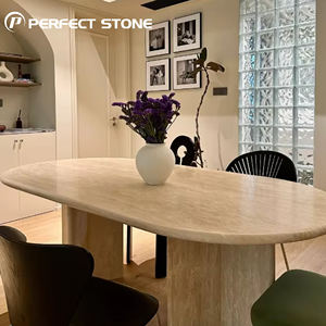 Pierre parfaite travertin blanc naturel <span class=keywords><strong>Table</strong></span> à manger en pierre de luxe moderne marbre durable salle à manger élégante - Product Image 1