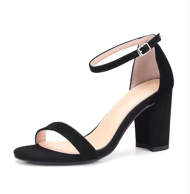 2023 Summer Ankle Straps Open Toed Fashion Black Chunky Shoes Block High Heel Ladies Sandals For Women And Ladies