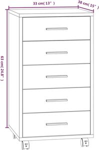 Commode à tiroirs mobile à 5 tiroirs, armoire de rangement basse, armoire à dossiers mobile pour le personnel, bois d'ingénierie gris béton, commode de chambre à coucher - Product Image 3