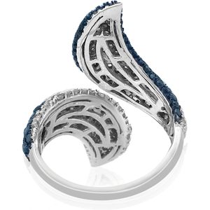 Anillo de compromiso con forma de espiral de diamantes azules y blancos con corte redondo y color mejorado, de plata de ley para mujer - Product Image 2
