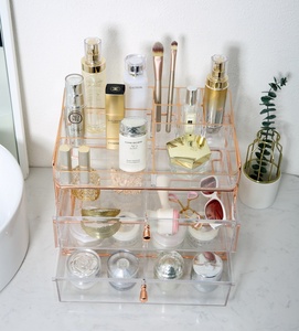 Thiết Kế Mới Máy Tính Để Bàn Rose Gold Dây Kim Loại Giá Mỹ Phẩm Lưu Trữ Box <span class=keywords><strong>Acrylic</strong></span> Makeup <span class=keywords><strong>Organizer</strong></span> <span class=keywords><strong>Set</strong></span> Với Rose Gold Trim - Product Image 3