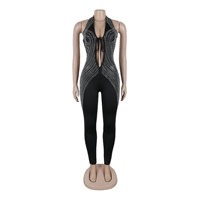 Combinaison sexy pour femmes, une pièce, à paillettes, sans manches, en maille, avec broderie, legging, combinaison de soirée
