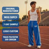 Pantalon de jogging athlétique bleu roi personnalisé pour homme, coupe large, double bande, passepoil incurvé, cordon élastique, style rétro sport