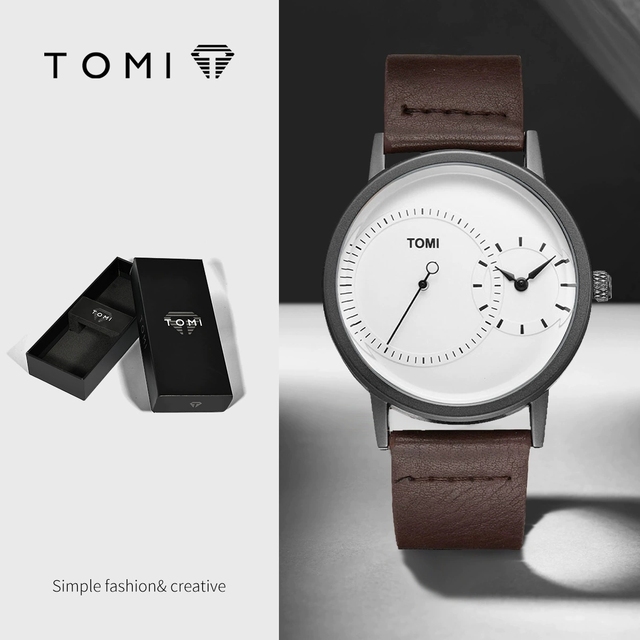TOMI 087 Watch for Men Simple Style Men Quartz Wristwatches Casual Leather New Wristwatch Minimalist Black White Brown Man Clock