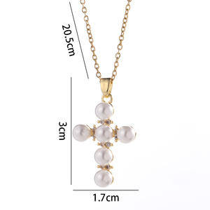 Factory Low Price Quality Excellent Copper Plated Real Gold Cross <strong>Pearl</strong> Zircon <strong>Pendant</strong> Fashion <strong>Necklace</strong> Women - Product Image 6