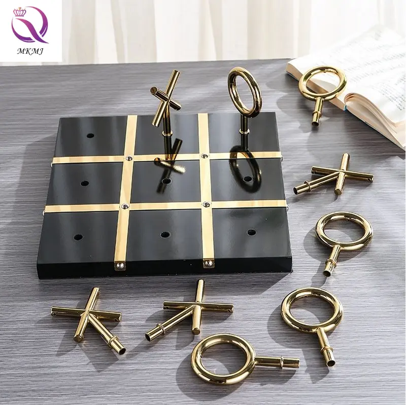 Set di scacchi decorativi di alta qualità nero bianco XO giochi giocattoli metallo Tic Tac Toe scacchiera gioco decorazione