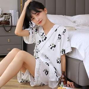 <span class=keywords><strong>Pigiama</strong></span> da donna ultrasottile in raso di seta di ghiaccio nuovo Set Casual da casa <span class=keywords><strong>con</strong></span> risvolto di coppia <span class=keywords><strong>Panda</strong></span> per il sonno autunnale e primaverile - Product Image 6