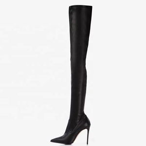 Botas Altas hasta el Muslo para Mujer, Talla 44, Ajuste Ancho, Punta Puntiaguda, de Cuero Mate, Botines Largos por Encima de la Rodilla - Product Image 3