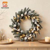 Guirlande de Noël pré-éclairée floquée avec des cônes de pin givrés, lumières LED blanc chaud, décoration de Noël intérieure et extérieure