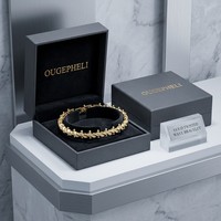 OUGEPHELI OUGEPHELI Bracelet à maillons en argent 925 plaqué or, testé au diamant, VVS1 D Moissanite, avec perles torsadées en forme de vague