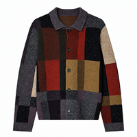 OEM Benutzerdefiniertes Logo Herren Patchwork Strick-Cardigan Wolle-Baumwoll-Mischung Gemischte Textur Knopfleiste Vorne Pullover