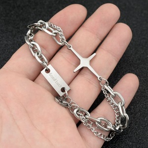 2026 New Simple Popular Design Double Layered <b>Chain</b> Cross Bracelet <b>Titanium</b> Steel Unisex's Fashion Bracelets Wholesale Jewelry - Product Image 1