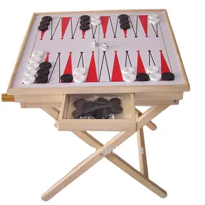 Wooden Backgammon Board Table With Backgammon Chips