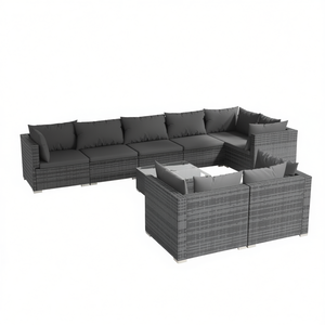 Salon de jardin en rotin gris avec structure en acier et table en verre, mobilier d'extérieur pour jardin, design contemporain, 10 places et plus - Product Image 1